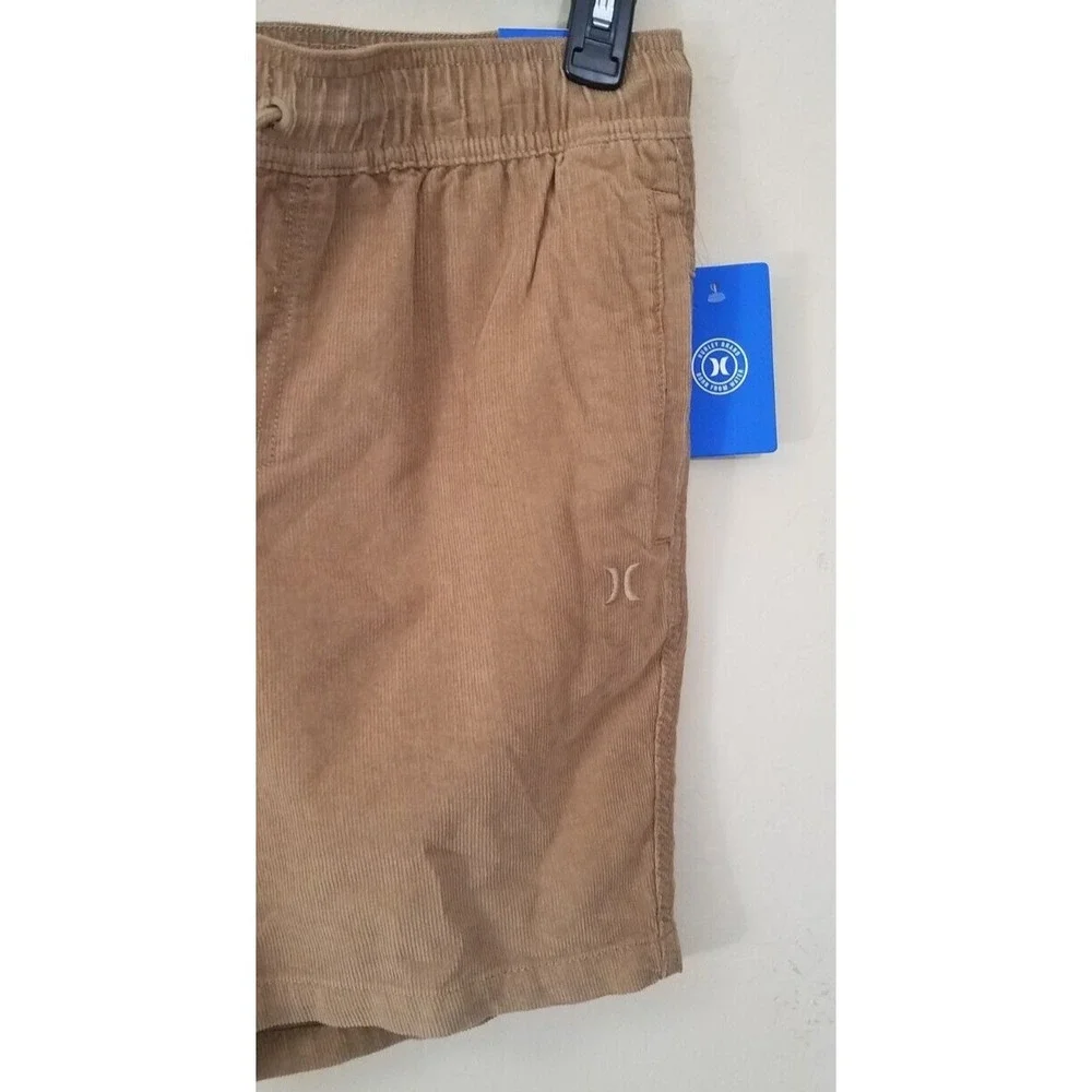 HURLEY Corduroy Drawstring Shorts Men Small Pull-on Regular Fit Tan‎ Brown NEW